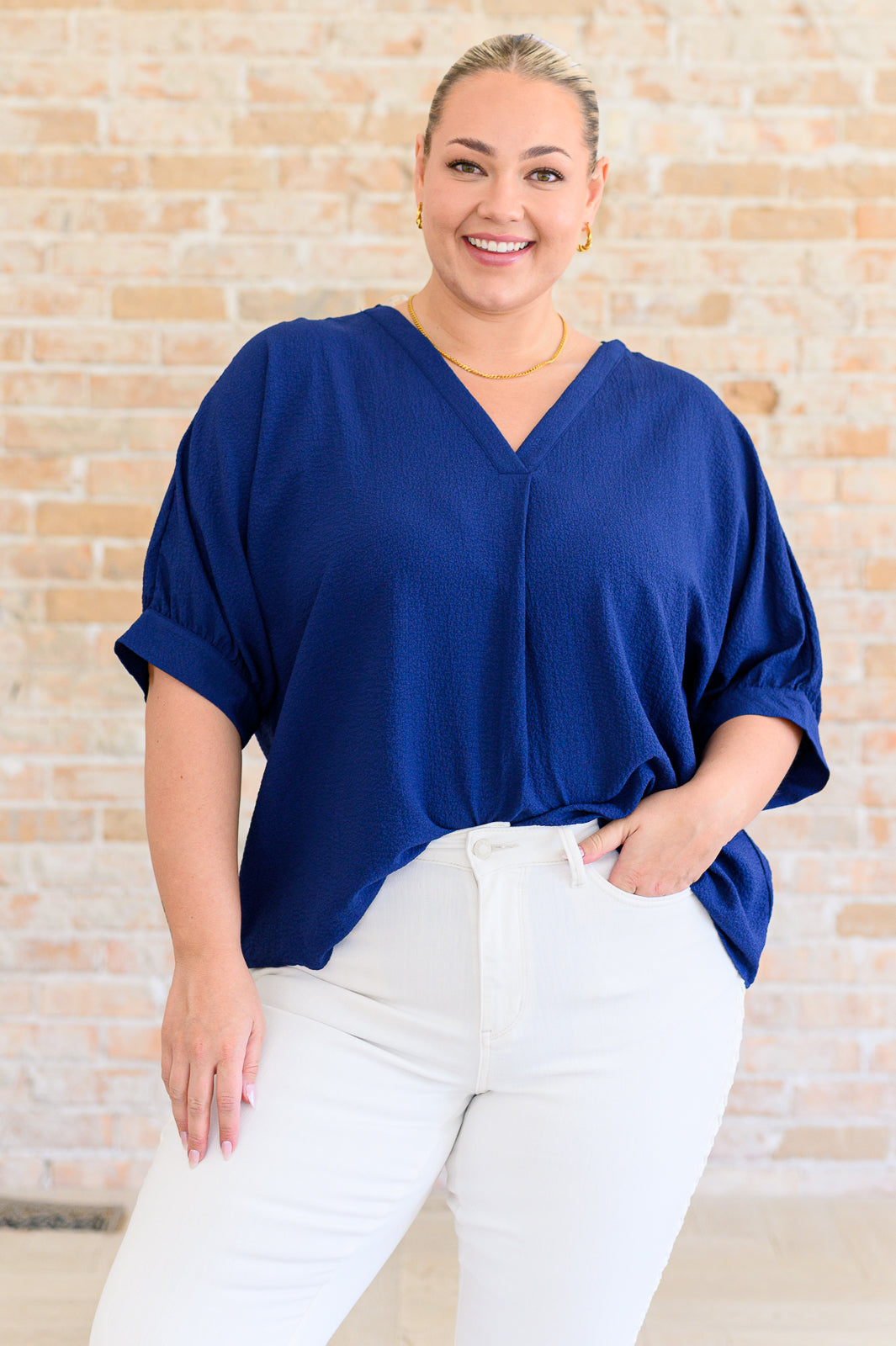 Up For Anything V-Neck Blouse in Navy - Andree By Unit