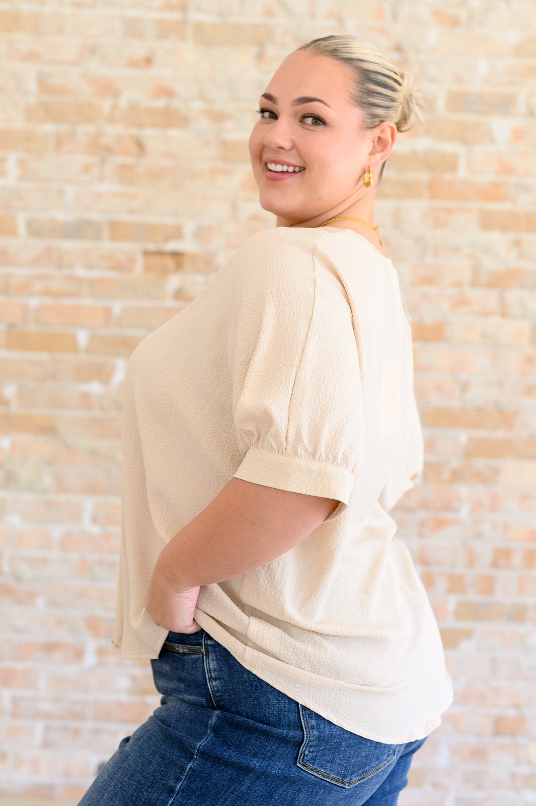 Up For Anything V-Neck Blouse in Taupe - Andree By Unit