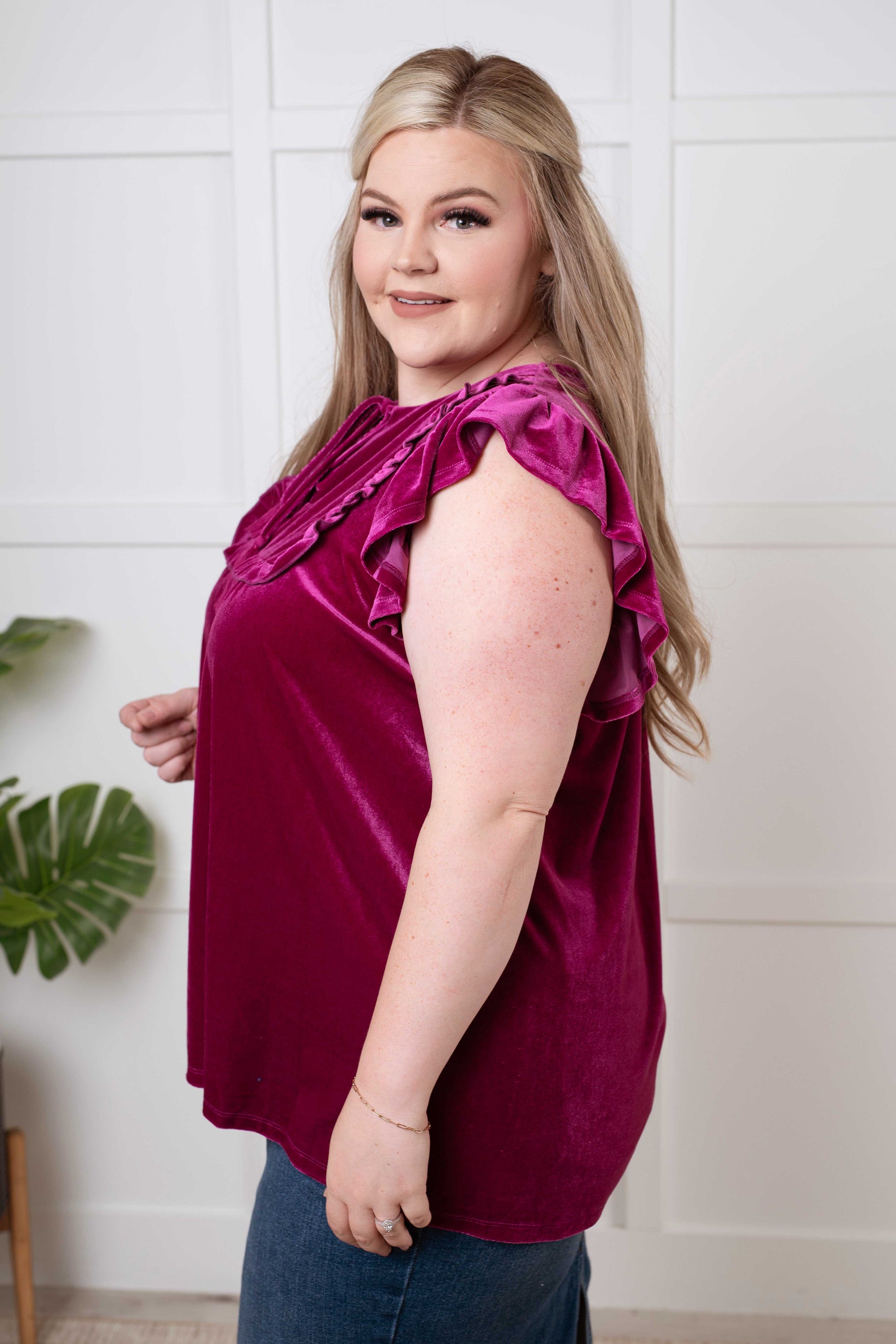 Velveteen Queen Blouse in Magenta - Jodifl