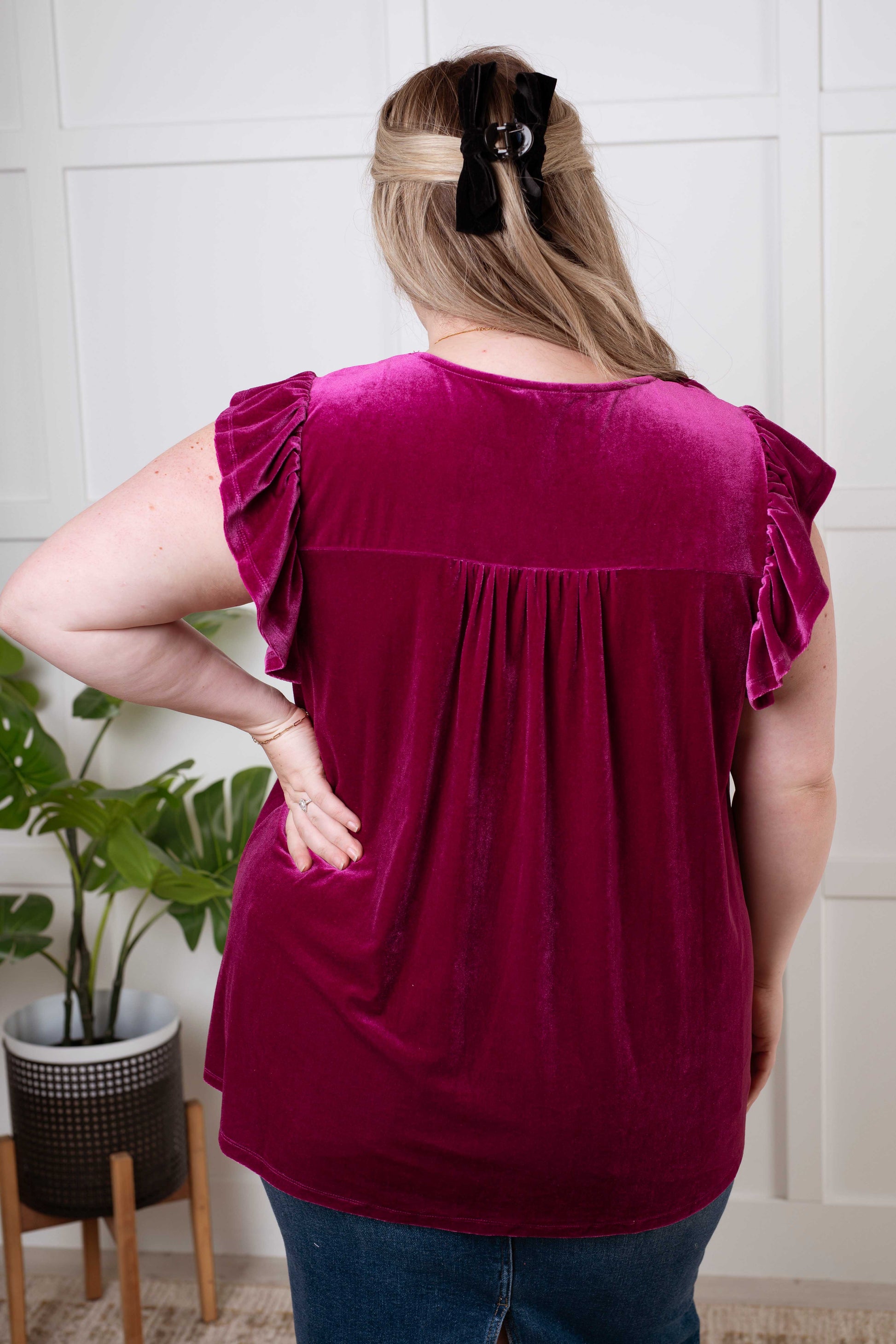 Velveteen Queen Blouse in Magenta - Jodifl