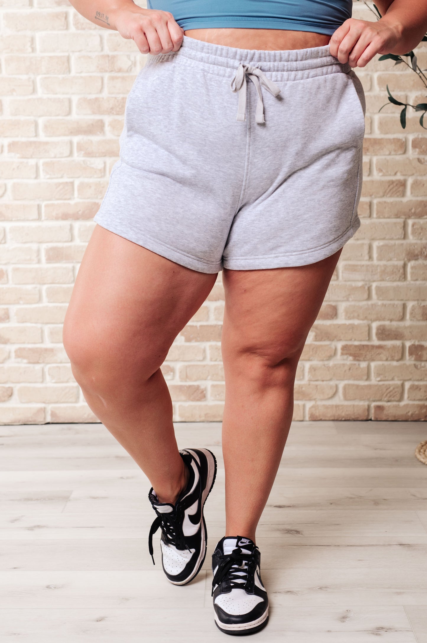 We're Only Getting Better Drawstring Shorts in Grey - Rae Mode