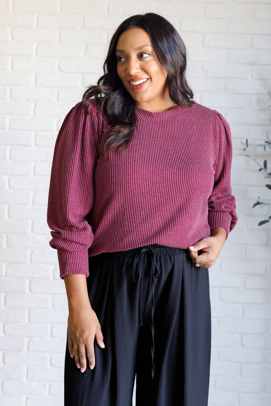 When the Sun Goes Down Mineral Wash Ribbed Knit Top in Wine - Haptics