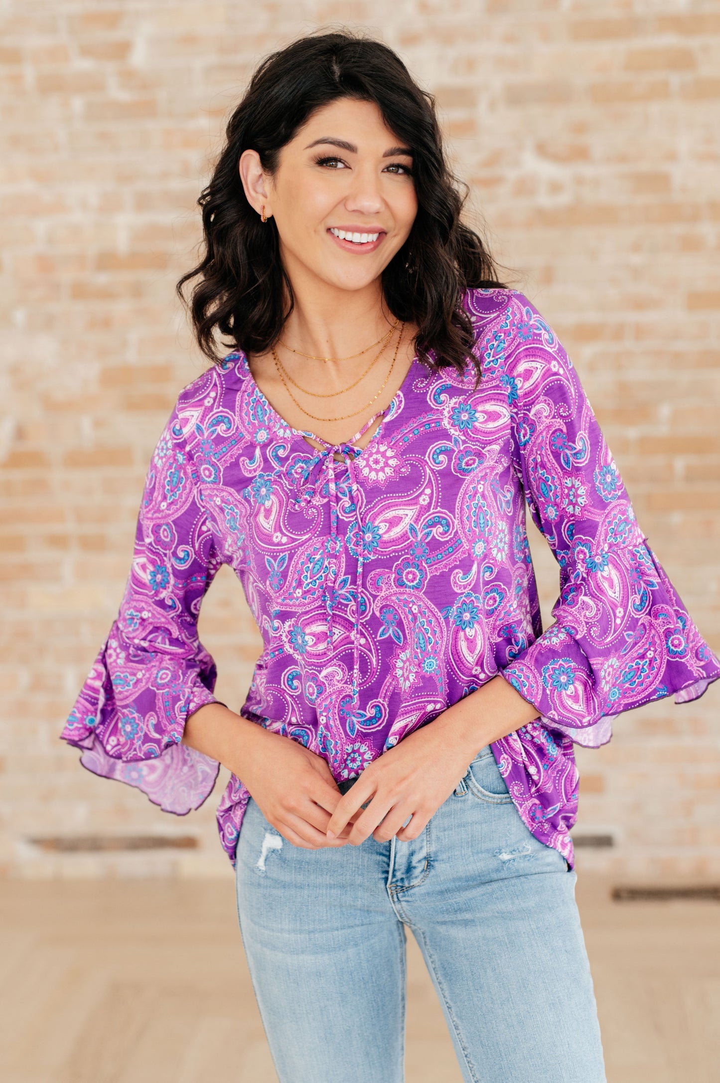 Willow Bell Sleeve Top in Lavender Paisley - Dear Scarlett