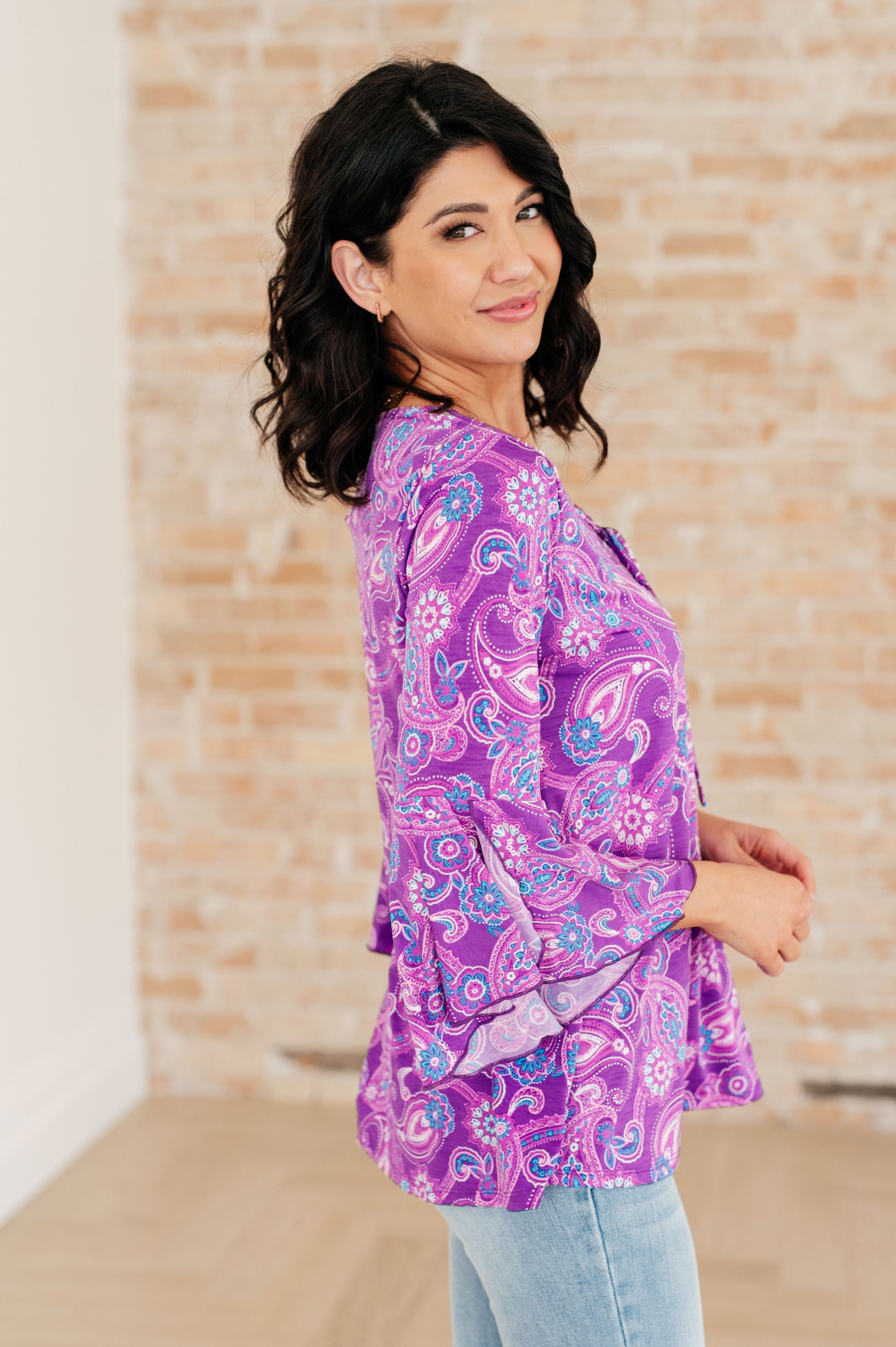 Willow Bell Sleeve Top in Lavender Paisley - Dear Scarlett