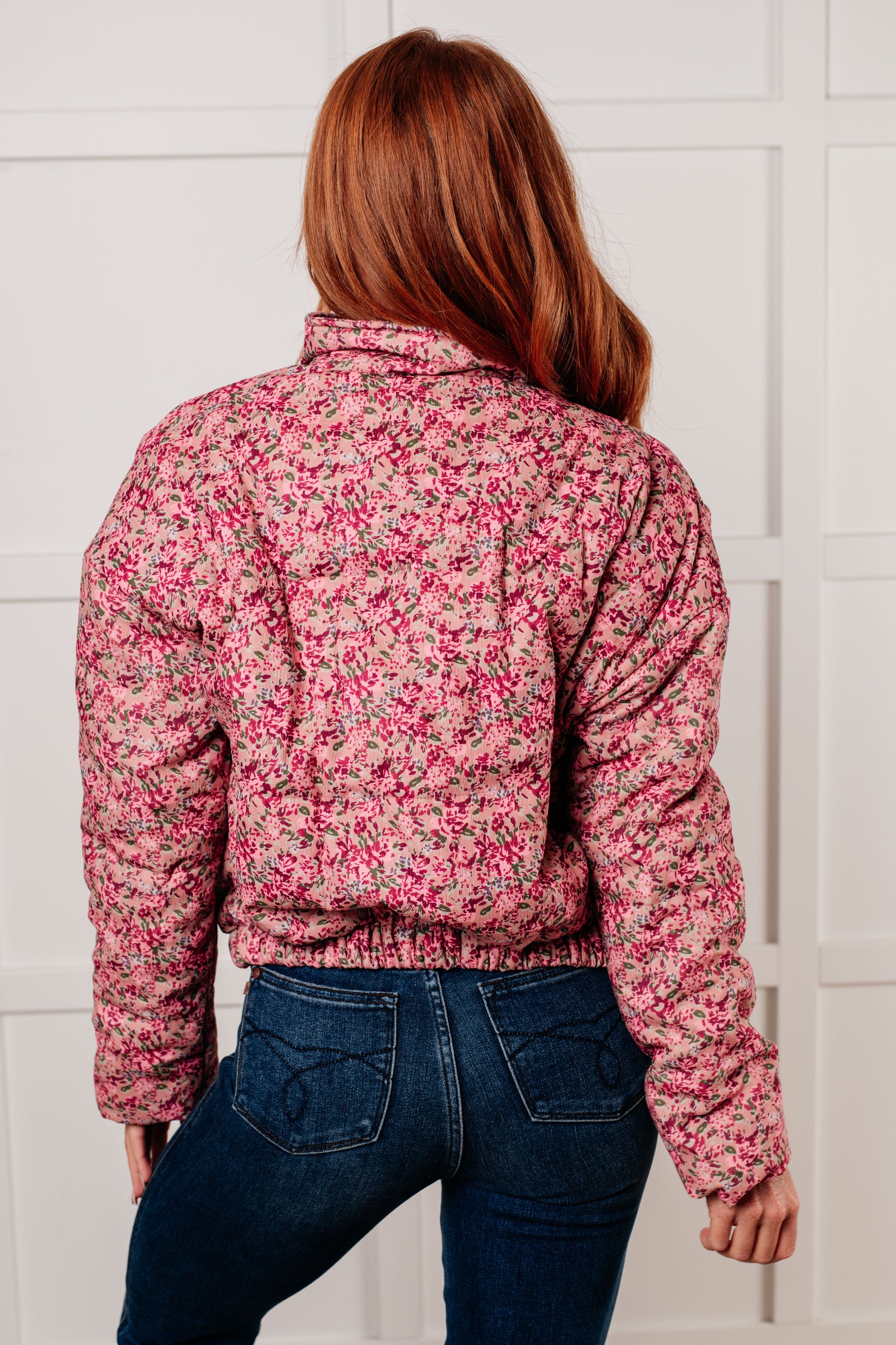 Wish Me Well Floral Printed Puffer Jacket in Rose Multi - Polagram