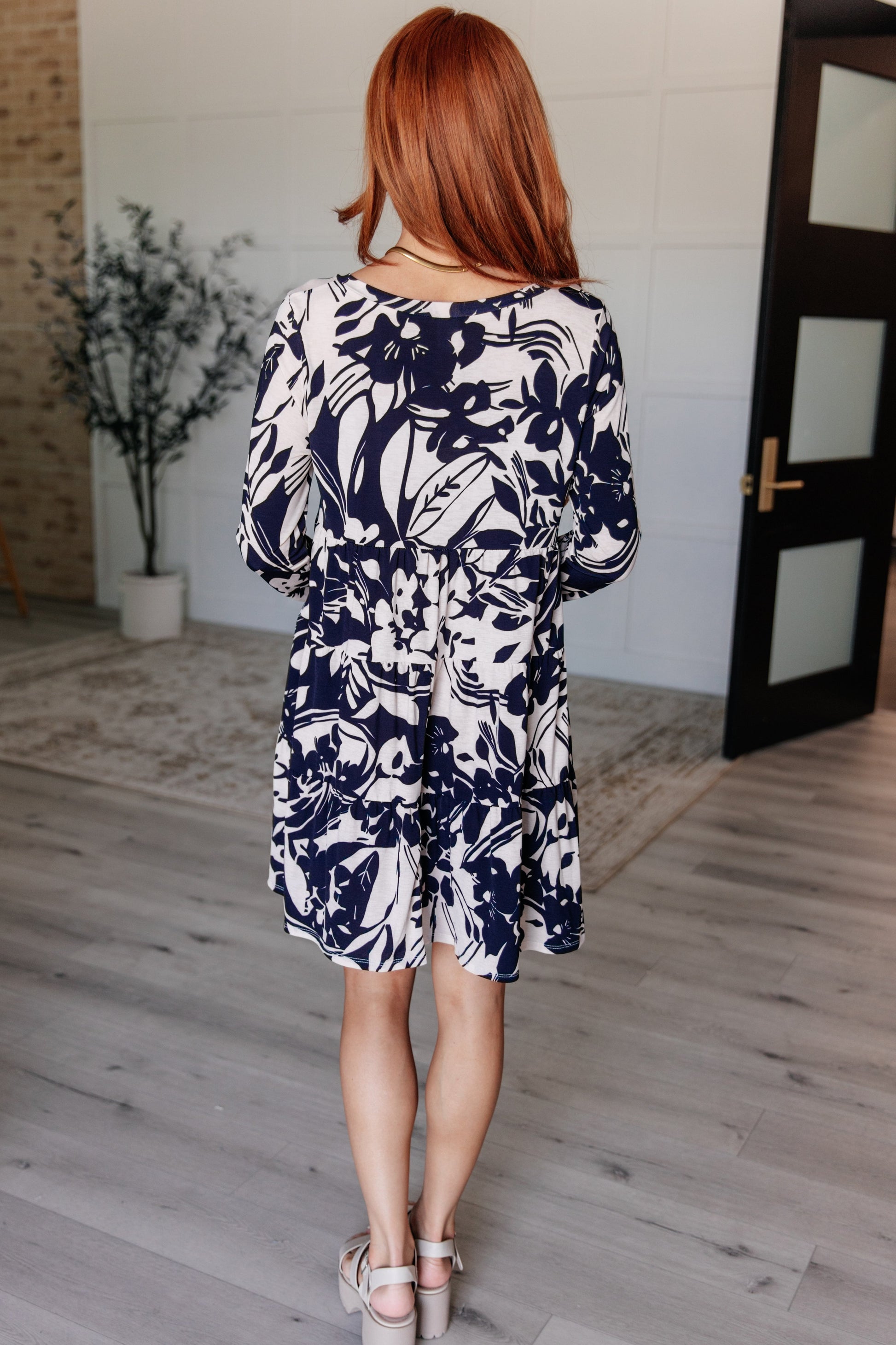 Worthwhile Moment Floral Tiered Dress in Oatmeal and Navy - Sew In Love