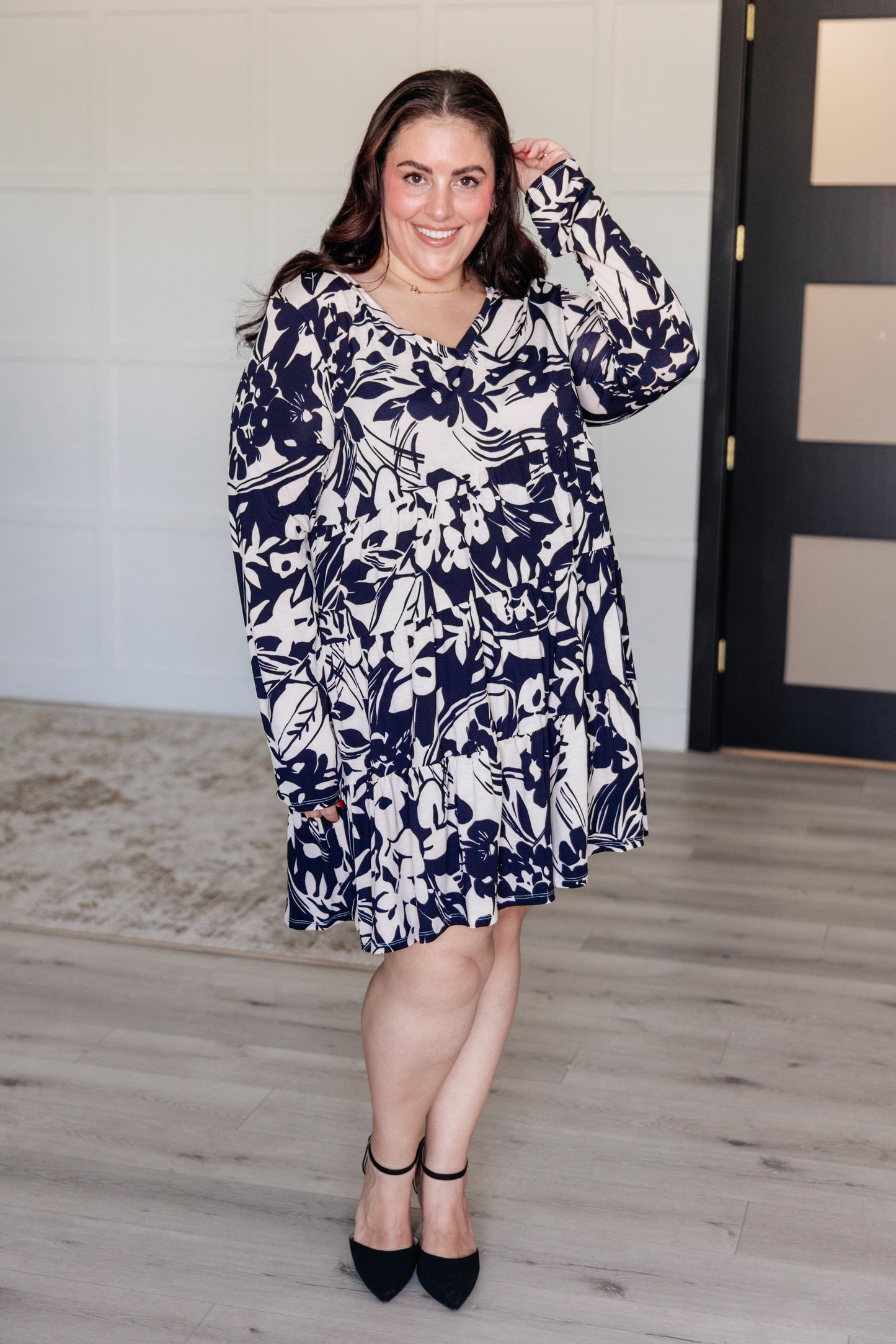 Worthwhile Moment Floral Tiered Dress in Oatmeal and Navy - Sew In Love