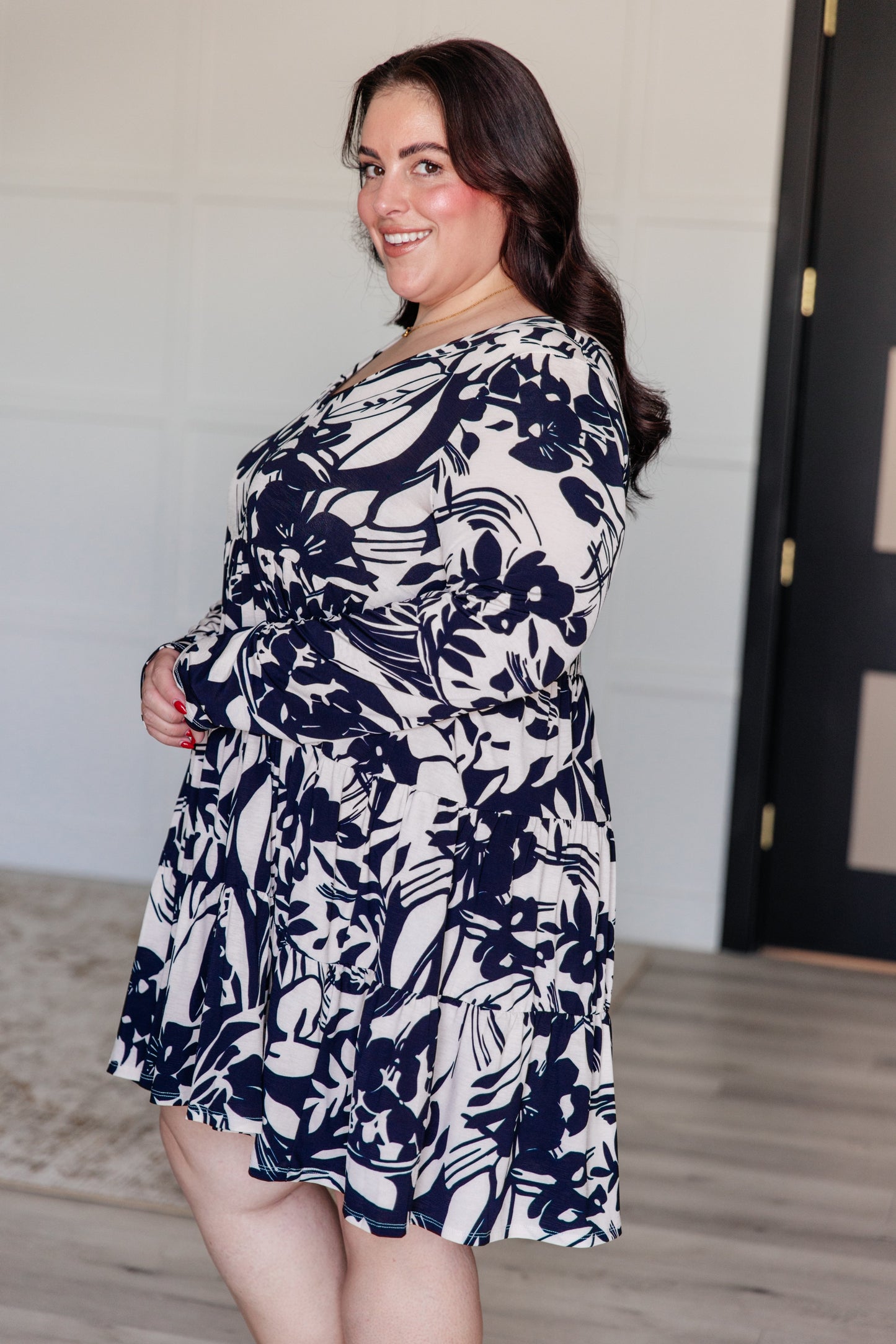 Worthwhile Moment Floral Tiered Dress in Oatmeal and Navy - Sew In Love