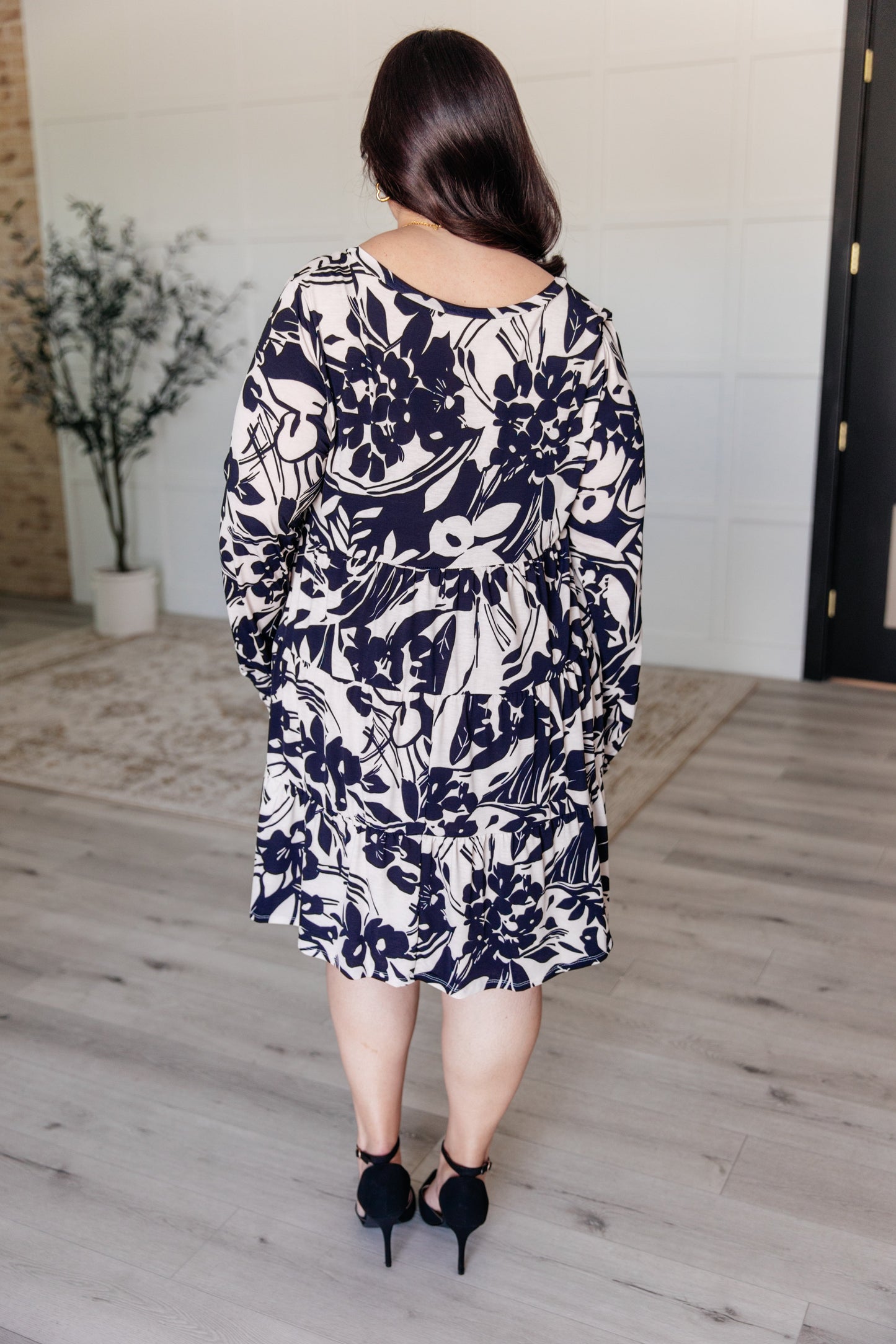 Worthwhile Moment Floral Tiered Dress in Oatmeal and Navy - Sew In Love