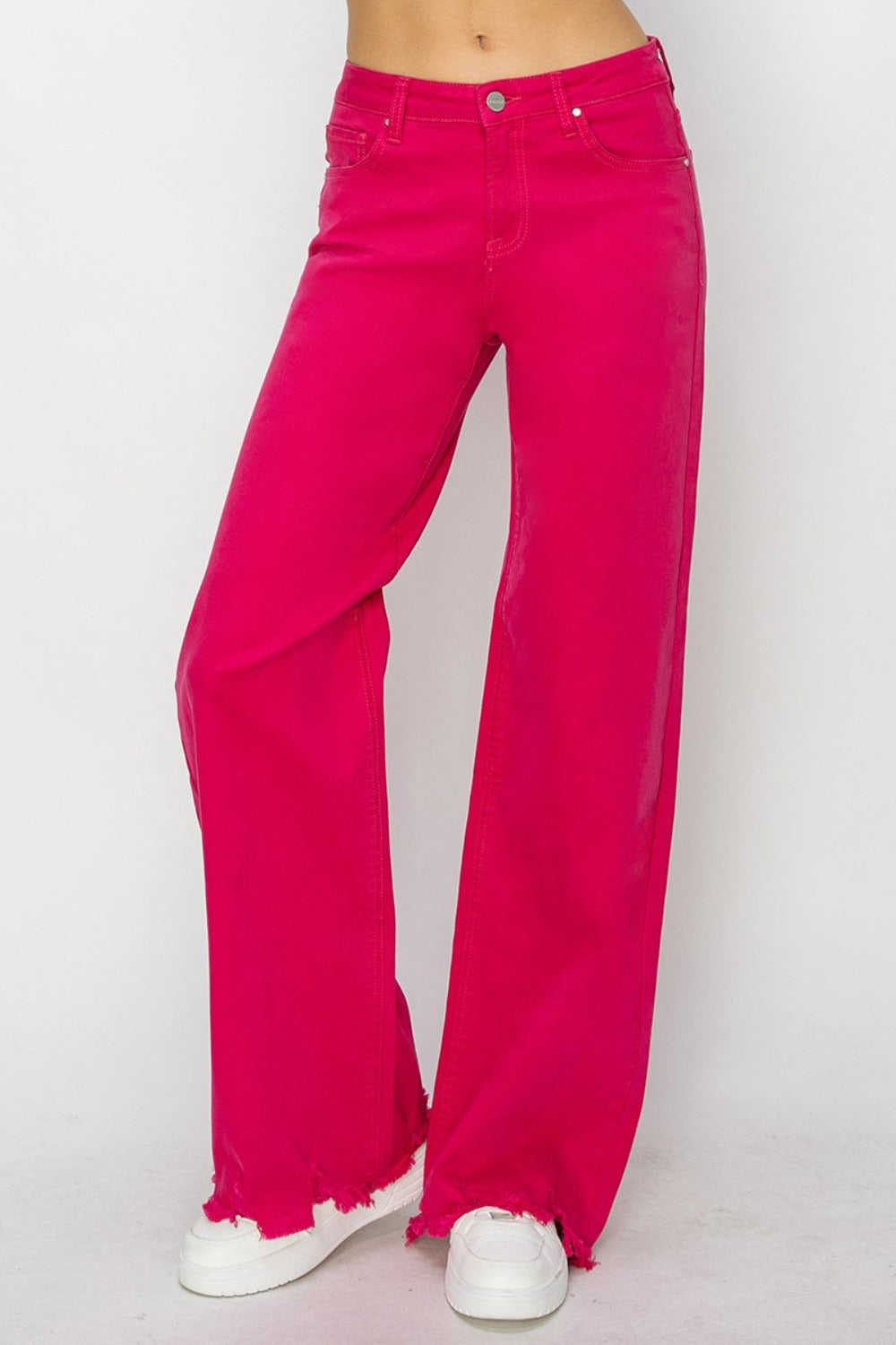 RISEN High Rise Wide Leg Jeans - Fuchsia