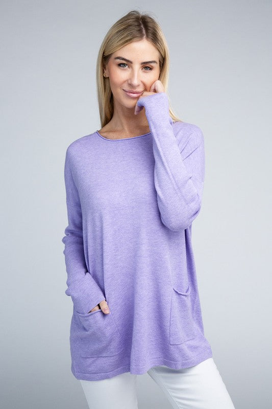 Viscose Front Pockets Sweater - Zenana