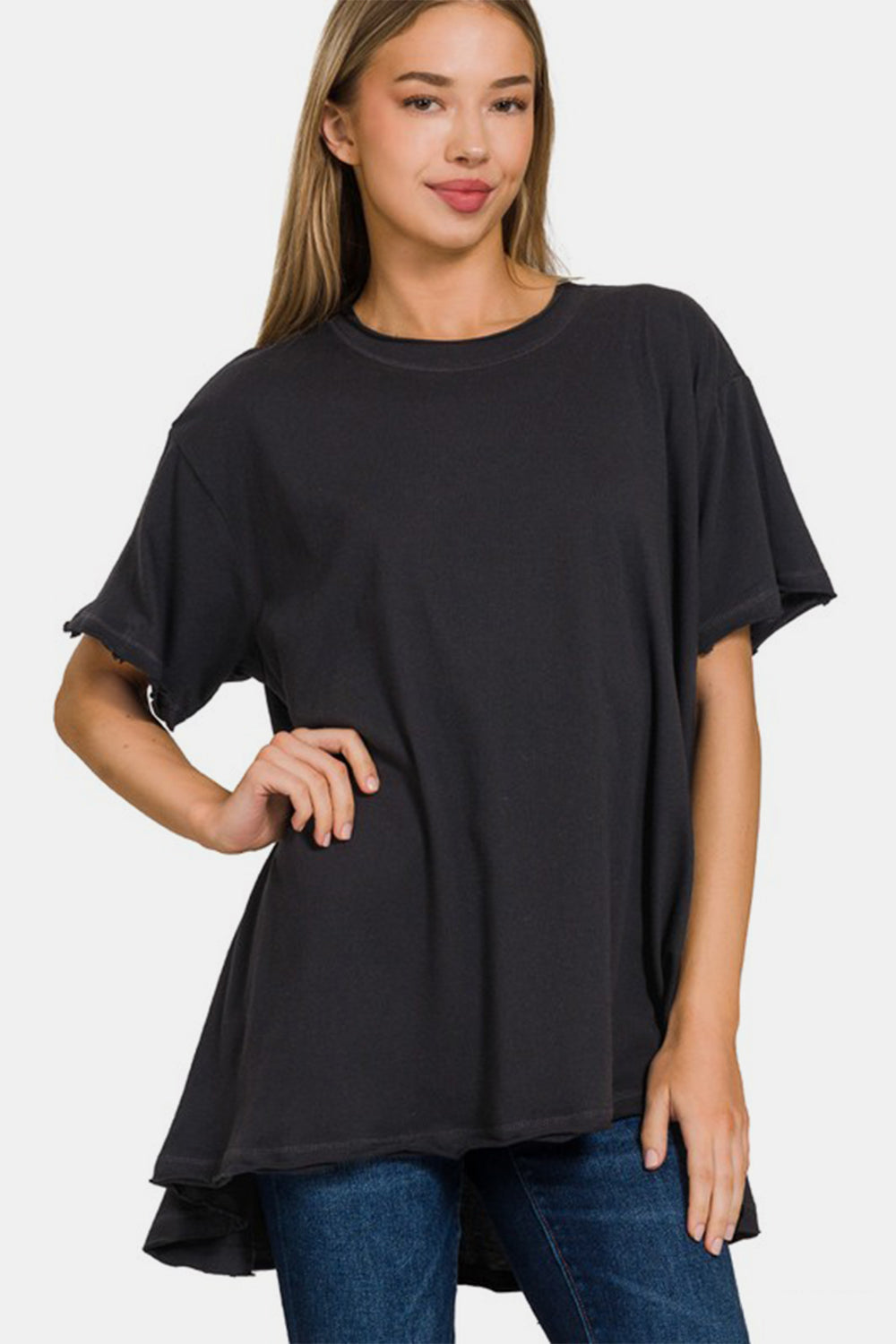 Zenana Round Neck Short Sleeve T-Shirt - Black
