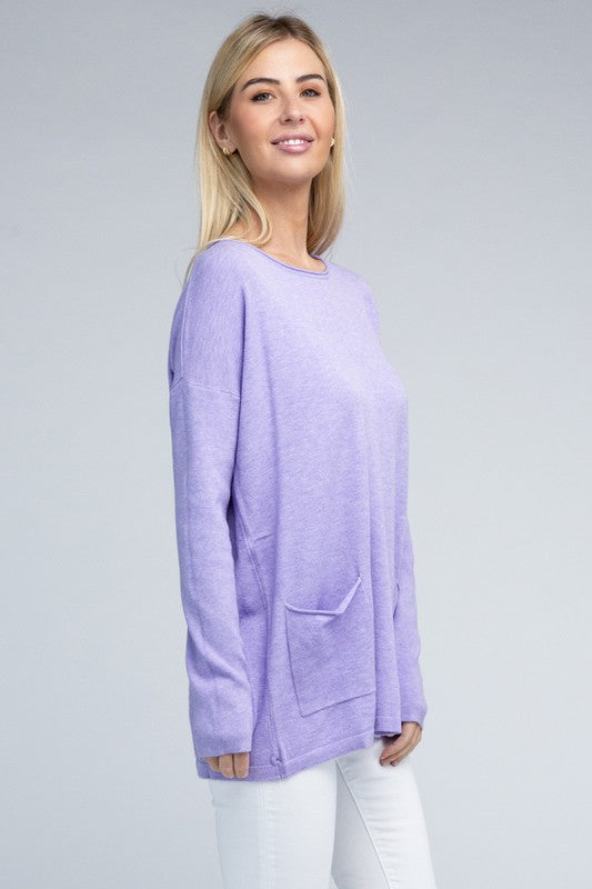 Viscose Front Pockets Sweater - Zenana