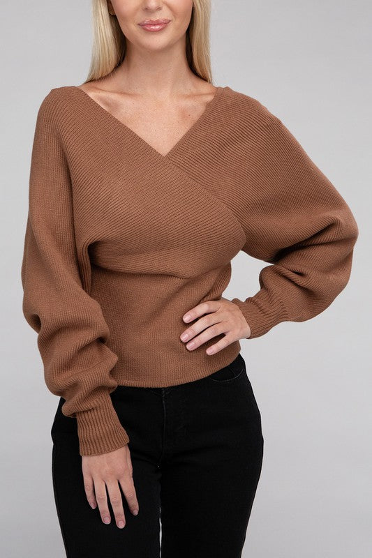 Viscose Cross Wrap Pullover Sweater - Zenana