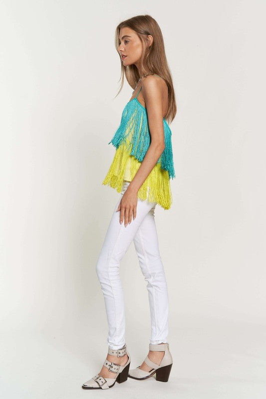 Fringe Overlay Cross Straps Party Cami Top - Davi & Dani