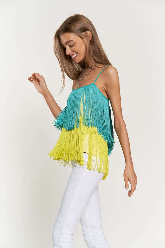 Fringe Overlay Cross Straps Party Cami Top - Davi & Dani