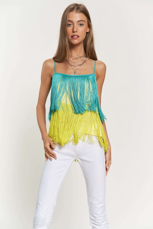 Fringe Overlay Cross Straps Party Cami Top - Davi & Dani