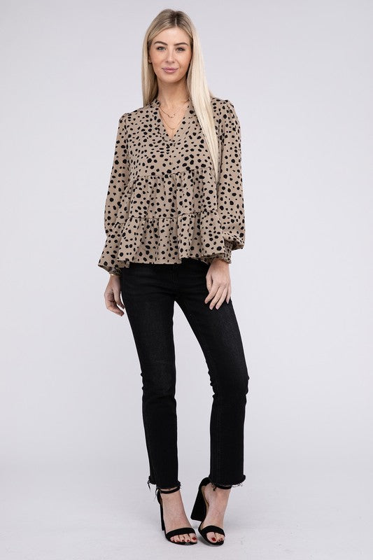 Leopard Print Ruffle Hem Blouse - Nuvi Apparel