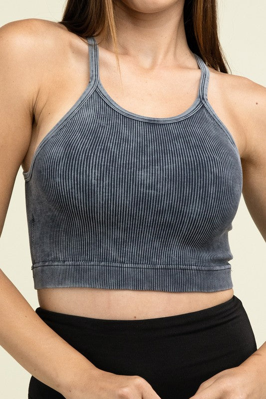 Washed Ribbed Seamless Cropped Cami Top - Zenana