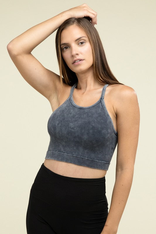 Washed Ribbed Seamless Cropped Cami Top - Zenana