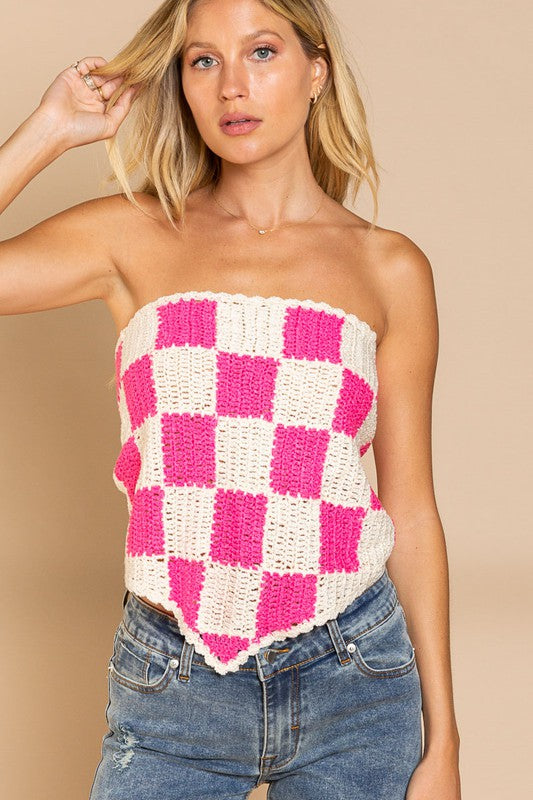 Checkerboard Pattern Tube Top Sweater - POL