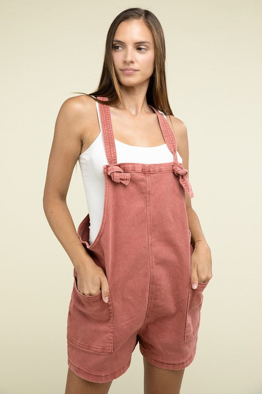 Washed Knot Strap Romper - Zenana