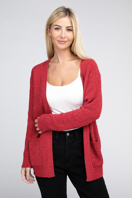 Melange Open Front Sweater Cardigan - Zenana