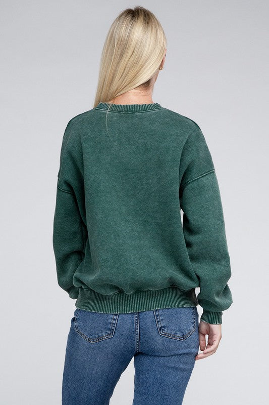 Acid Wash Fleece Oversized Pullover - Zenana