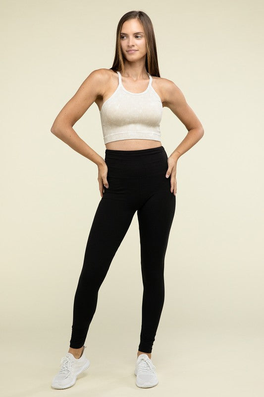 Washed Ribbed Seamless Cropped Cami Top - Zenana