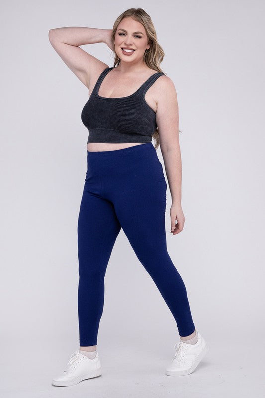 Plus Premium Cotton Full Length Leggings - Zenana