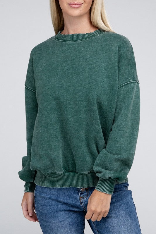 Acid Wash Fleece Oversized Pullover - Zenana