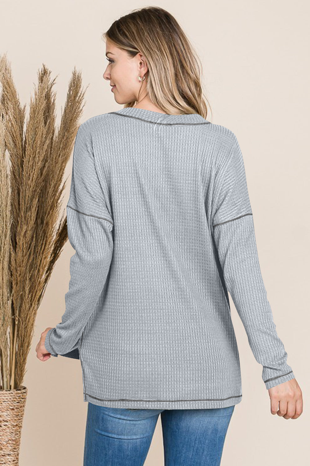 Reborn J V Neck Long Sleeve Top - Heather Grey