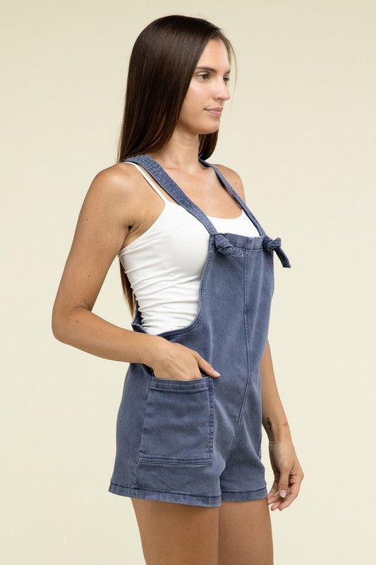 Washed Knot Strap Romper - Zenana