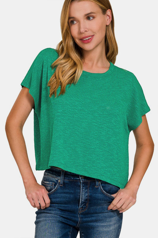 Zenana Round Neck Short Sleeve T-Shirt - Kelly Green