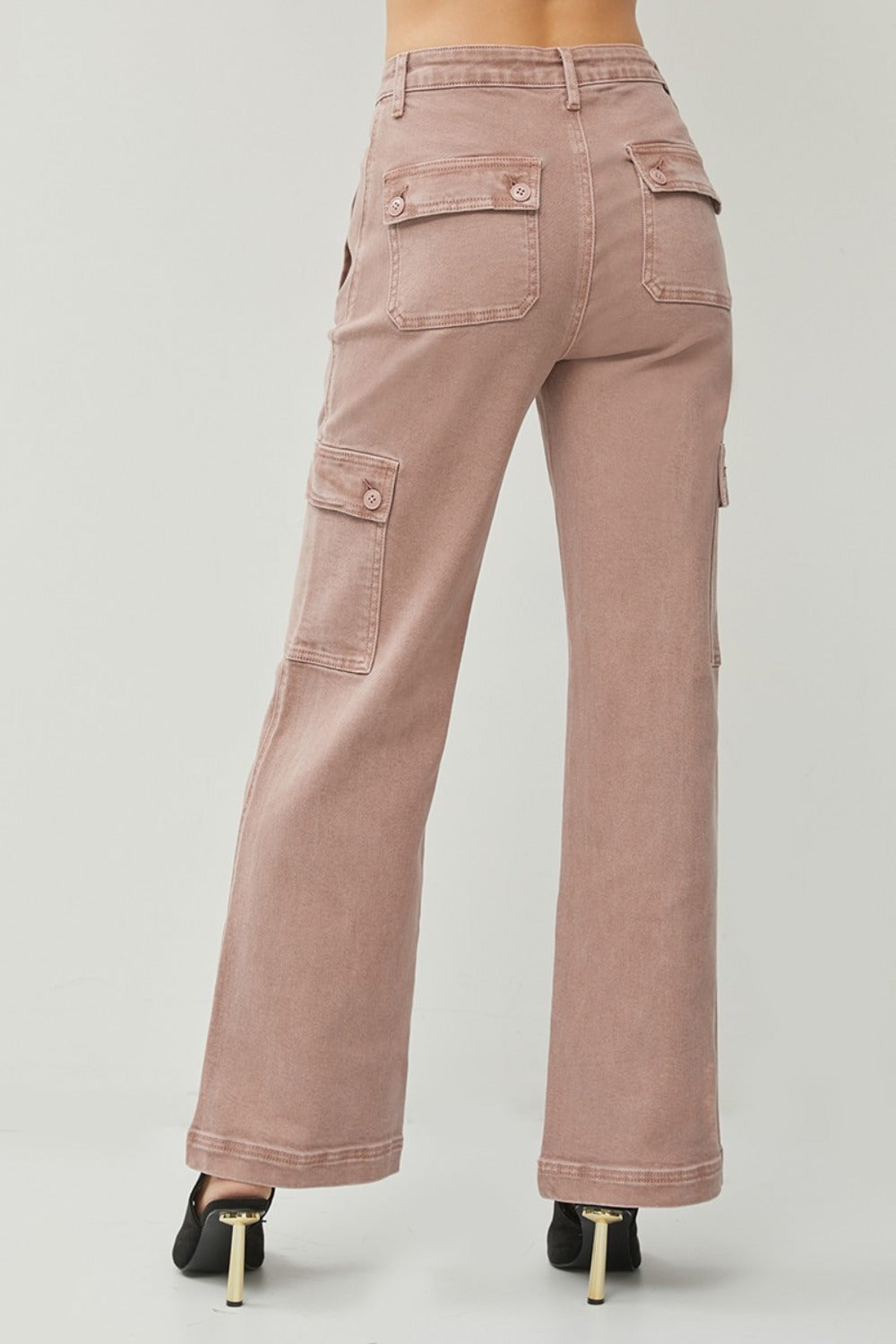 RISEN Full Size High Rise Wide Leg Cargo Jeans - Mauve