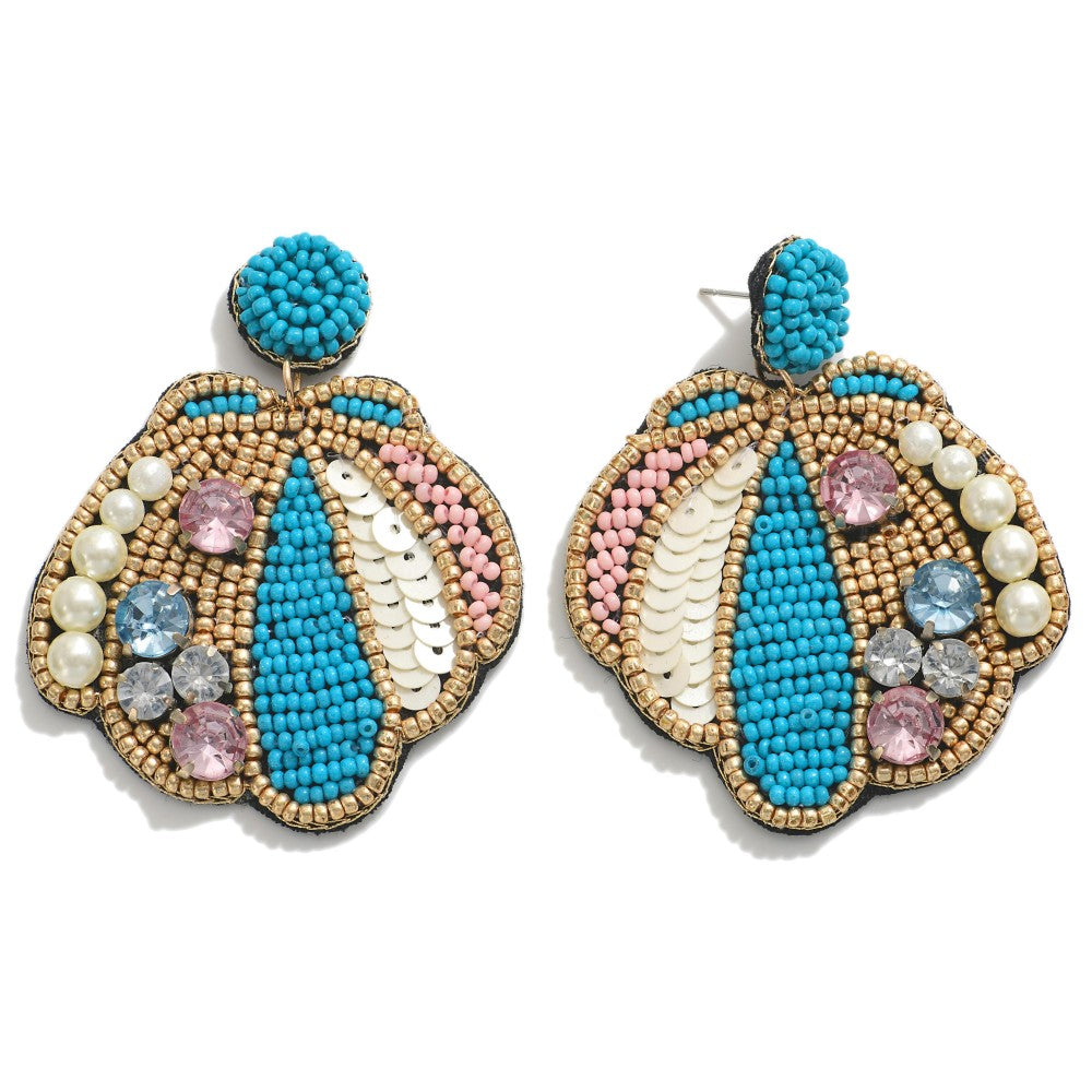 Seascape Sea Shell Seed Bead & Pearl Drop Earrings
