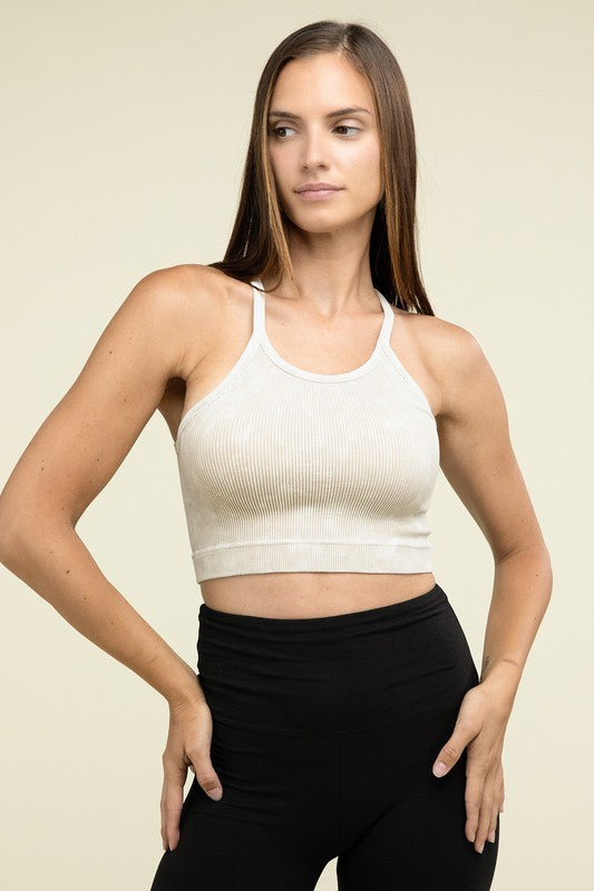 Washed Ribbed Seamless Cropped Cami Top - Zenana