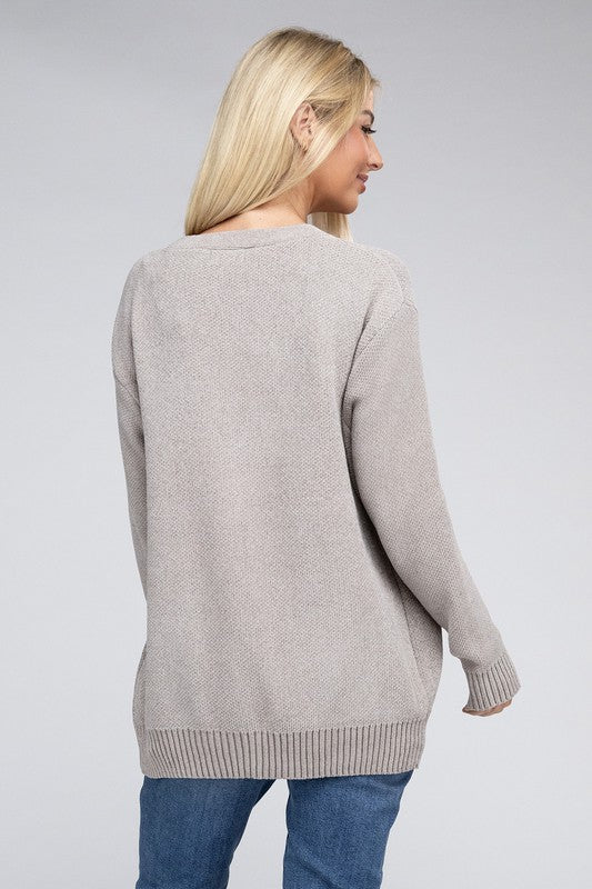 Melange Open Front Sweater Cardigan - Zenana