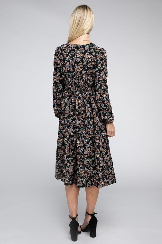 Contrast Lace Floral Print Dress - Nuvi Apparel