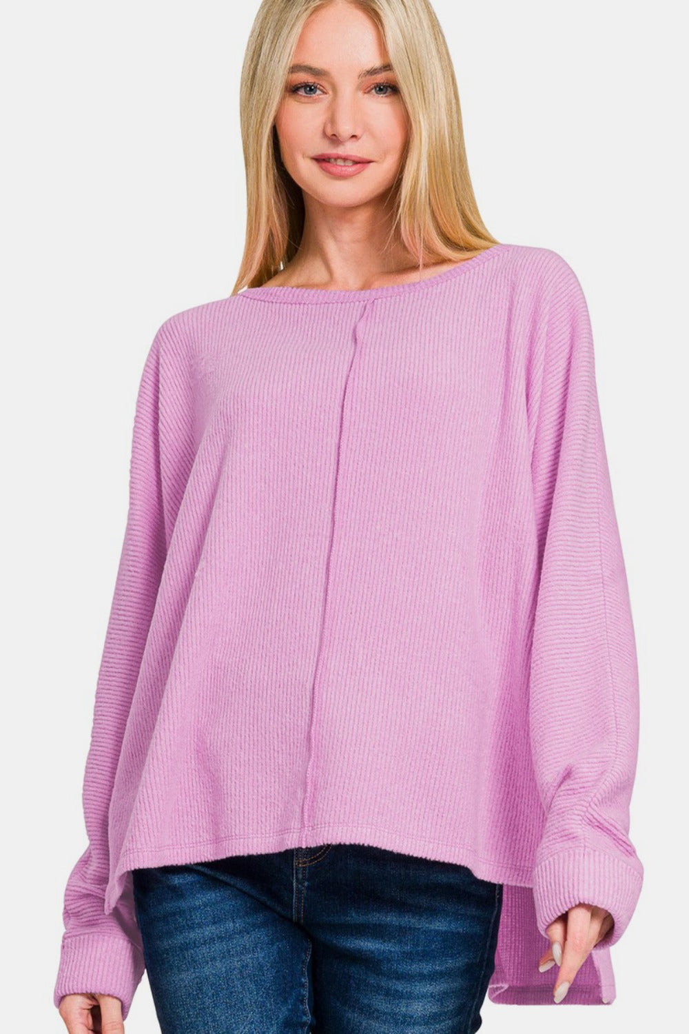 Zenana High-Low Side Slit Round Neck T-Shirt - Mauve