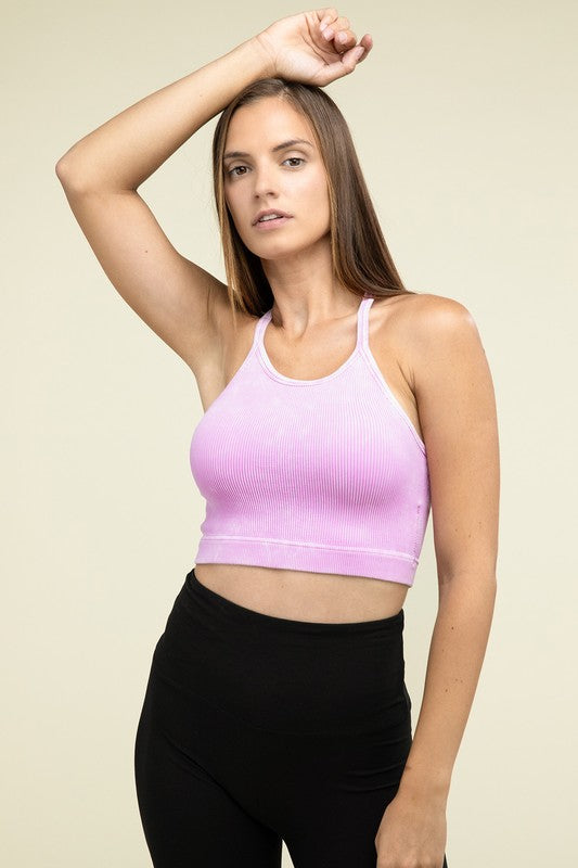 Washed Ribbed Seamless Cropped Cami Top - Zenana