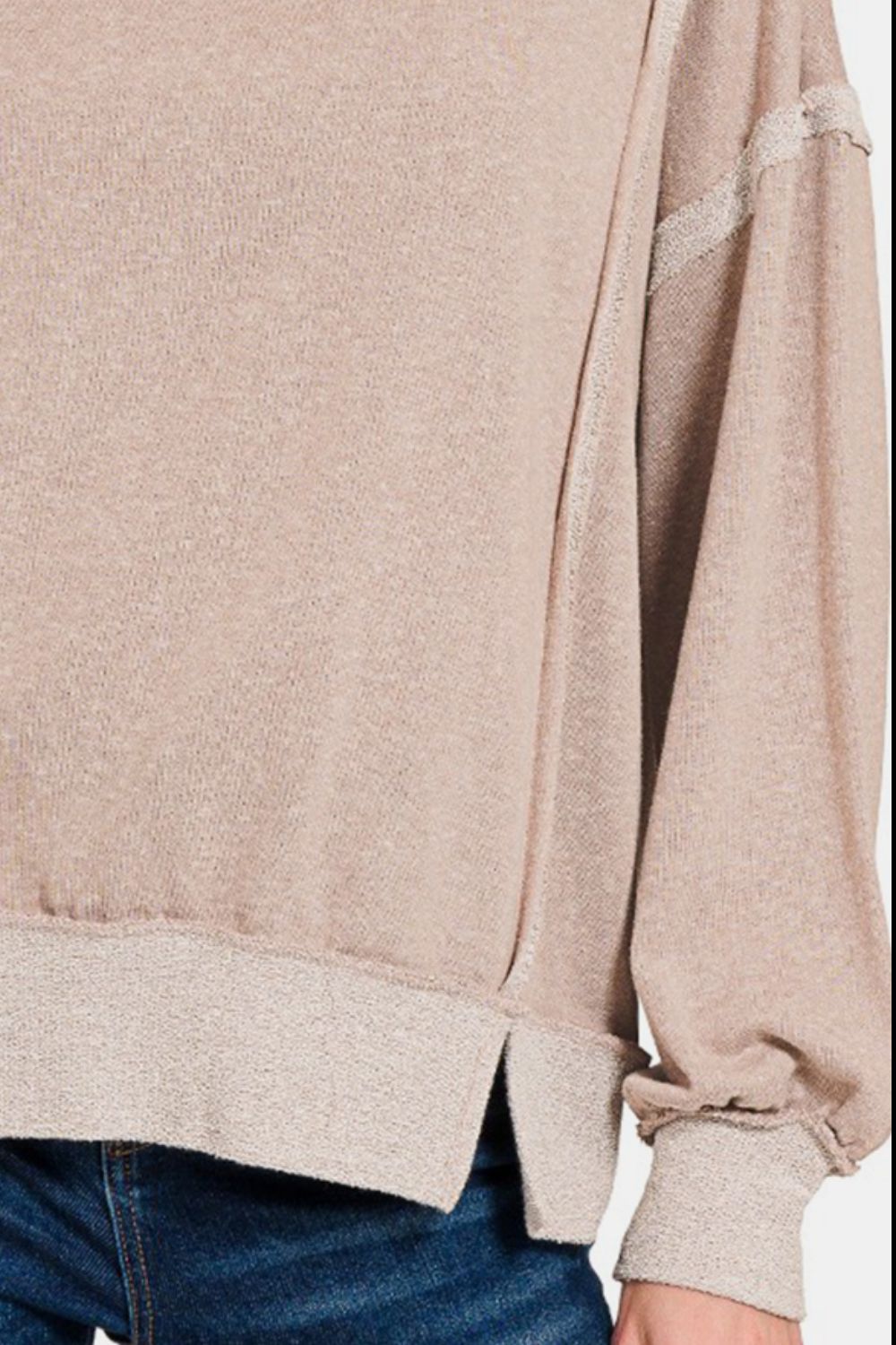 Zenana Washed Exposed-Seam Sweatshirt - Ash Mocha