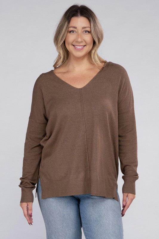 Plus Garment Dyed Front Seam Sweater - Zenana