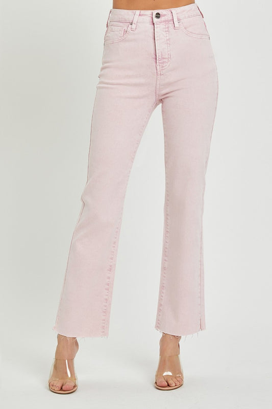 RISEN Full Size High Rise Tummy Control Straight Jeans- Acid Pink