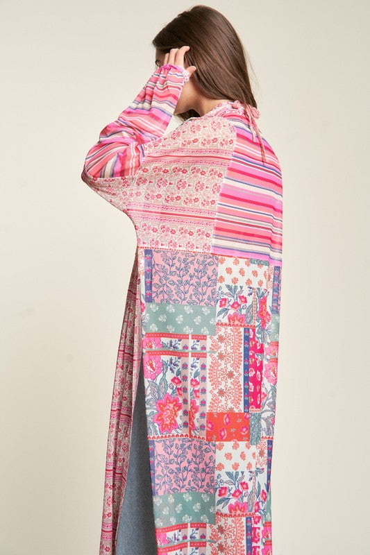 Mesh Print Mix Matched Button Front Cover Up - Davi & Dani