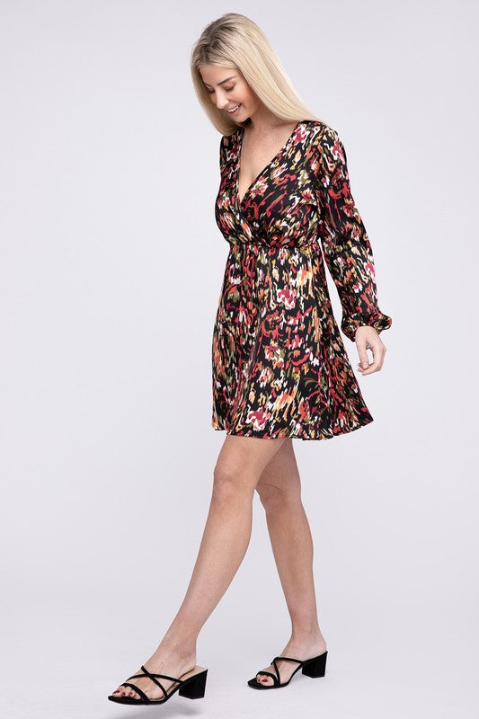 Multicolor Print V Neck Dress - Nuvi Apparel