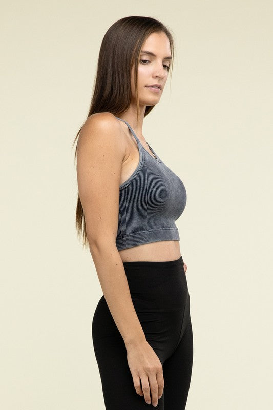 Washed Ribbed Seamless Cropped Cami Top - Zenana