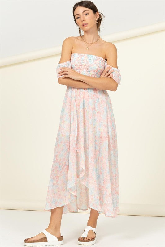 Pastel Florals Smocked Midi Dress - HYFVE