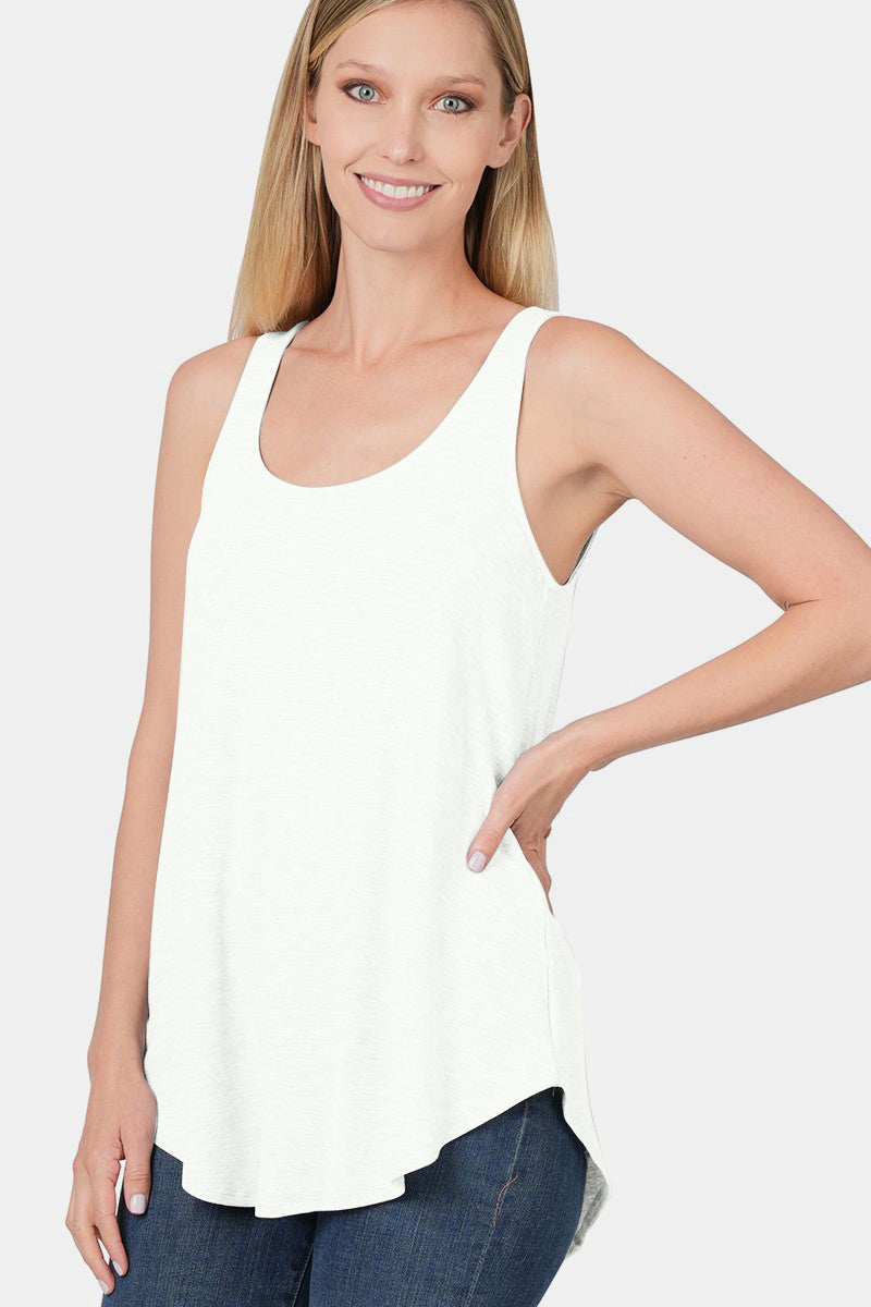 Zenana Round Neck Curved Hem Tank - Ivory