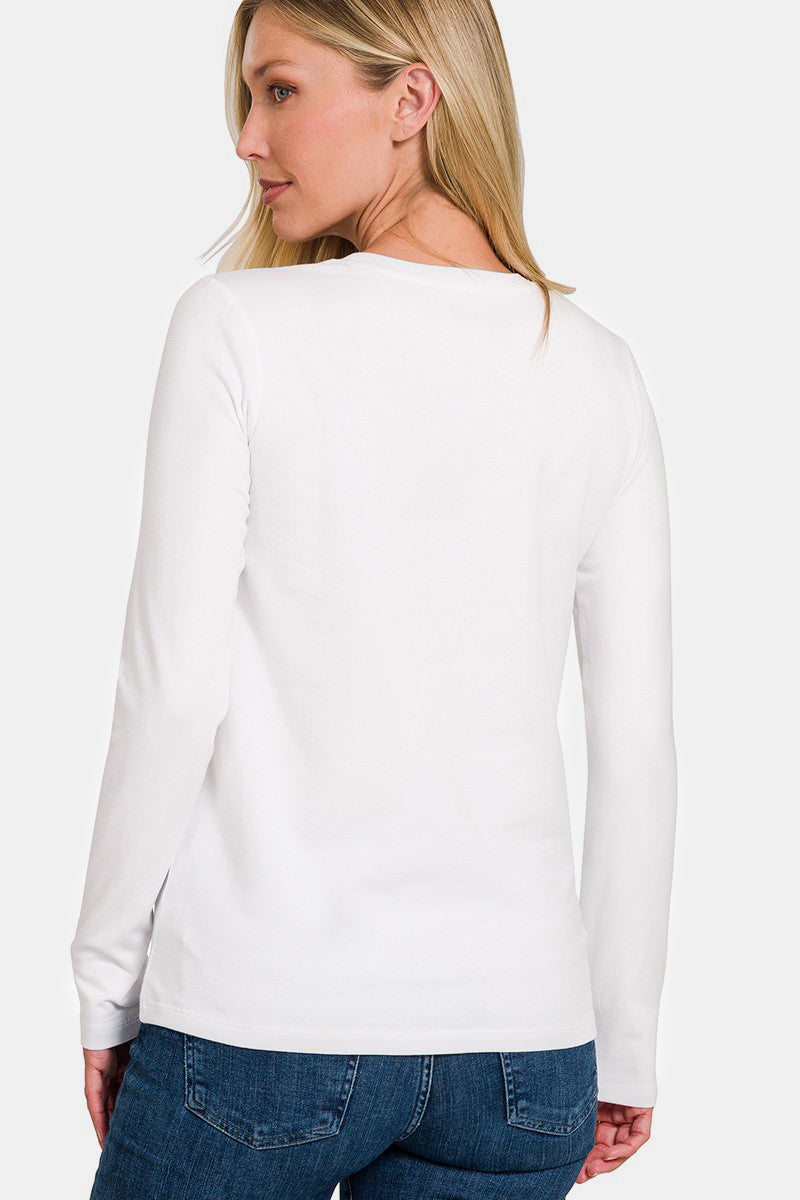 Zenana Full Size Solid Color Round Neck Long Sleeve T-Shirt - White